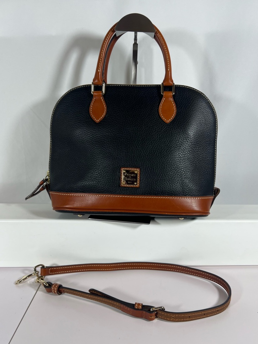 4053: Dooney & Bourke Black Pebbled Leather Dome Satchel Crossbody